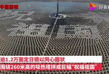 震撼!戈壁滩上1.2万面定日镜拼出巨幅祝福祖国-航拍网